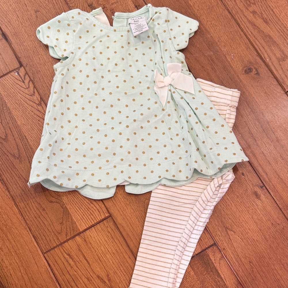 Tahari Mint Dress with Gold Polka Dots